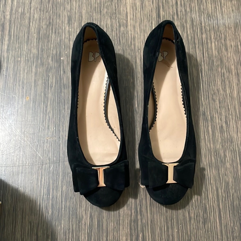 Bp. Black suede kitten heel flats with gold accents